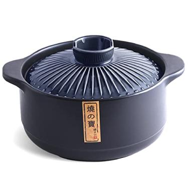Imagem de Panela de cerâmica caçarola de argila japonesa donabe panela de argila redonda para cozinhar panela de barro panela de cerâmica resistente ao calor para uso diário bibimbap e sopa, azul, 3L
