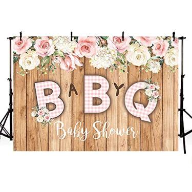 Imagem de MEHOFOND Fundo de foto para churrasco menina chá de bebê de 2,1 x 1,5 m Madeira rústica rosa e branca Treliça floral menina festa princesa decoração foto pano de fundo adereços