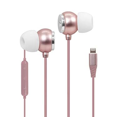 Imagem de Realm Fones de ouvido Lightning com certificação Apple MFi, fones de ouvido intra-auriculares com conector Lightning, microfone integrado, chamadas sem usar as mãos e controles de faixa, ouro rosa