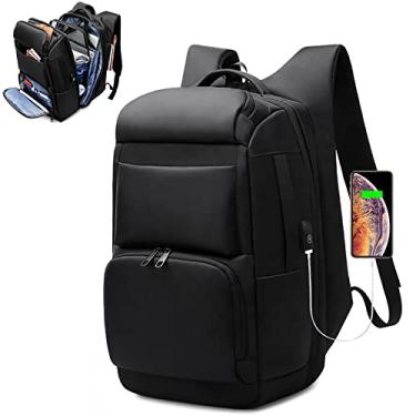 Imagem de Mochila de negócios à prova d'água masculina oxford mochila para laptop com porta de carregamento USB grande capacidade mochila de viagem portátil ao ar livre, preta, 46 * 30 * 16 cm