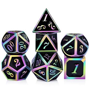 Imagem de Conjunto de 7 peças de dados de metal DNDND Rainbow Edge, conjunto de dados de poliédricos pesados D&D com lata de metal para Dungeons and Dragons and RPG