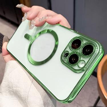 Imagem de Capa magnética de revestimento de moda para iphone 14 13 12 11 pro xs max x xr 7 8 plus capa transparente de silicone, verde, para iphone 8 plus
