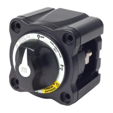 Imagem de Mini interruptor de bateria Blue Sea SYSTEMS, MFG# 6011200, preto, 300 A, 500 A, 32 VDC. Posições: dois circuitos liga/desliga com combinador/BS-6011200 /