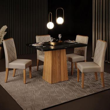 Imagem de Mesa de Jantar Retangular DJ Móveis Raquel Plus com 4 Cadeiras Revestidas em Suede e Veludo