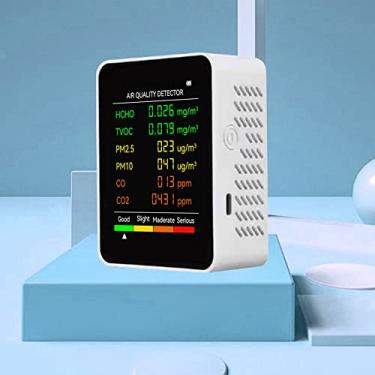 Imagem de Snsowed 6 em 1 PM2.5 PM10 HCHO TVOC CO CO2 Multifuncional Detector de Qualidade do Ar CO Dióxido de Carbono Monitor de Formaldeído Monitor LCD Tela Grande Portátil Home Office Hotel Desktop Testador de