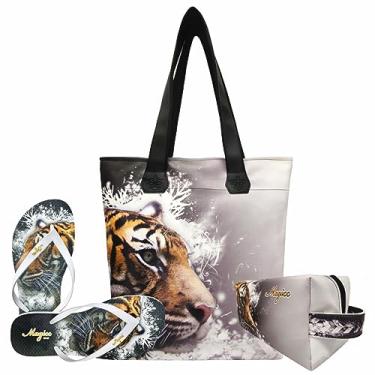 Imagem de Kit Selva Feminino Tigre com Bolsa, Necessaire e Chinelo, Magicc (39/40)