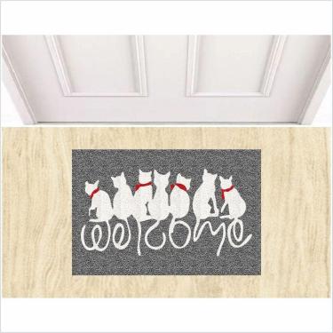 Imagem de Tapete Gato Welcome Medida Porta 60X40 Cinza