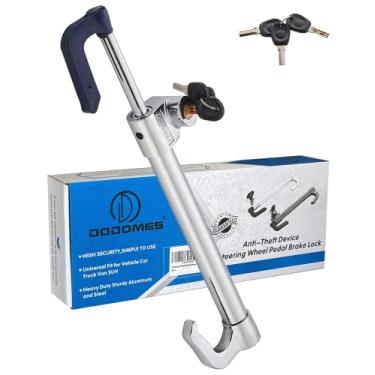 Imagem de Dispositivo de carro antirroubo para volante, trava de freio de pedal de volante retrátil produtos de segurança de carro com gancho duplo de ajuste universal, carrinho de golfe/caminhão/SUV/Van com 3 chaves (cor inoxidável)