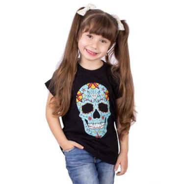 Imagem de Camiseta Infantil Caveira Mexicana Preta Jaguar - Art Rock