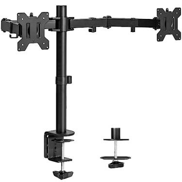 Imagem de VIVO Suporte de mesa para monitor duplo, suporte de aço totalmente ajustável, suporta 2 telas de computador de até 76 cm e no máximo 10 kg cada, preto, STAND-V002