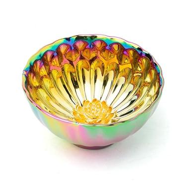 Imagem de CmengAo Xícara de chá Golden Tenmoku com lótus, xícara de chá de cerâmica Jianzhan de 142 g, tigela pequena chinesa colorida Cha Wan para Master Cup, presentes, coleção, Art Deco