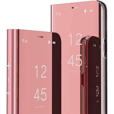 Imagem de Capa para Samsung Galaxy Note 10 Plus com espelho de maquiagem transparente e flip, capa para celular Galaxy Note 10 Plus com suporte à prova de choque, capa protetora para Galaxy Note 10 Plus (rosa)