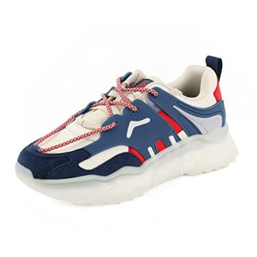Imagem de Mazino Tênis masculino Arctic Fashion Chunky – Tênis masculino casual atlético, Creme/azul marinho/vermelho, 9