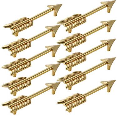 Imagem de Puxador de porta de armário em forma de seta, CENGOOD Armário de cozinha armário cômoda armário armário gaveta buraco centro 3-4/5" (96 mm) ouro pacote com 10