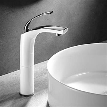 Imagem de Torneira de lavatório, torneira misturadora de banheiro dourada e branca, torneira de lavotory torneira de lavatório de latão, torneira de pia quente e fria nova (cor: estilo 6 de altura)