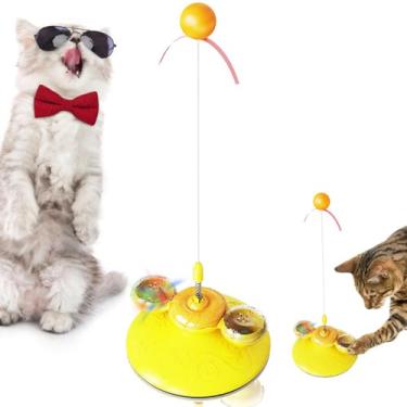 Imagem de Tumbler interativo do exercício do gato dos brinquedos do gato, brinquedos do gato para o jogo interno da rotação dos gatos provocando a vaquinha, varinha extra longa da pena/446