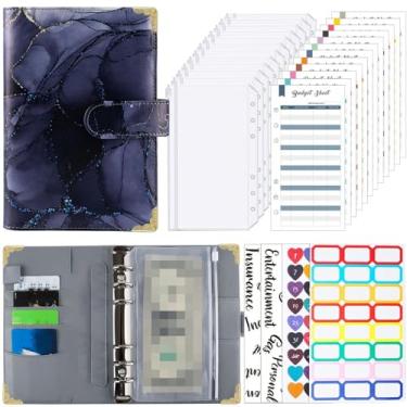 Imagem de Joucien A6 Caderno de impressão de imagem colorida de folha solta couro PU clipe de folha solta Ledger-Blue Gray Suit