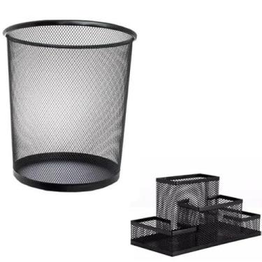 Imagem de Lixeira Redonda, Aramado, 18 l Kit c/Porta Lapís, Clips, Lembrete