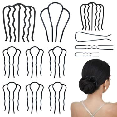 Imagem de 12 peças de pentes laterais de cabelo grampo de garfo de cabelo de metal pente torcido francês updo bastão de cabelo, ferramentas de estilo de dentes em forma de U, máquina de coque bagunçado,