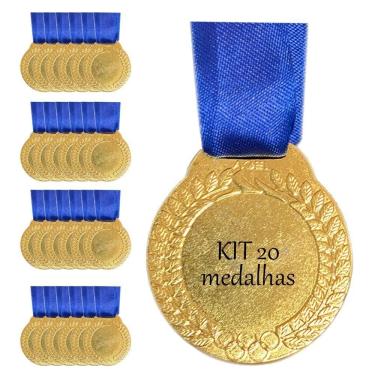 Imagem de Kit 20 Medalhas Médias 40mm Ouro Prata Bronze Interior Liso ouro