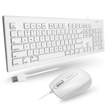 Imagem de Macally Combo de teclado e mouse com fio USB de 104 teclas com teclas de atalho da Apple para Mac, iMac e Windows PC (MKEYECOMBO), branco