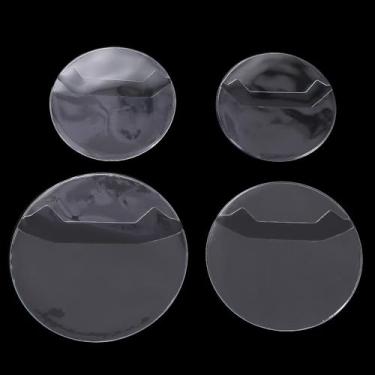 Imagem de 20 películas de crachá, 4 tamanhos de película transparente para botão de crachá redondo, capa protetora circular de plástico, peças de botão de filme transparente