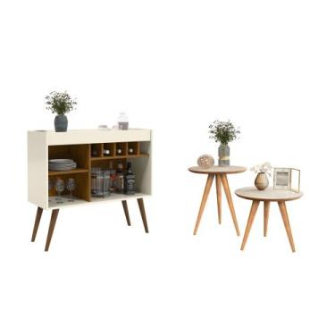 Imagem de Aparador Buffet Adega Bar Odin + Conjunto Mesa Apoio e Lateral Classic