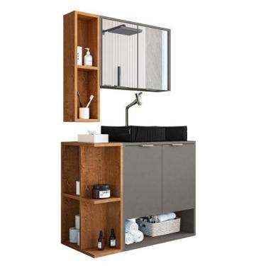 Imagem de Gabinete Banheiro Star com Espelheira e Cuba Dalla Preta - Loja DoceLa