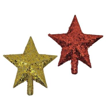 Imagem de Kit Ponteira Estrela Vitril Vermelha E Dourada 15cm 2 Peças - Magizi