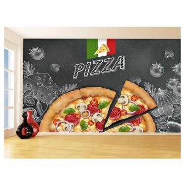 Imagem de Papel De Parede Estilo Lousa Pizza Ingrediente 3,5M Lcb10 - Você Decor