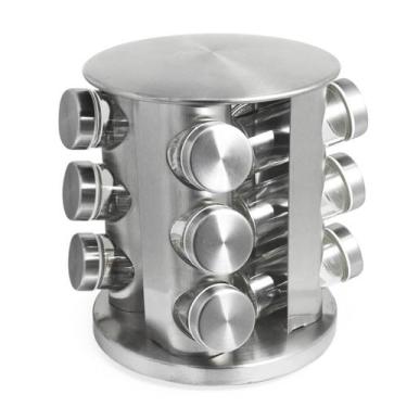 Imagem de Porta Tempero Condimento Aço Inox Giratório 12 Potes - Ivon, Cinza, Aç