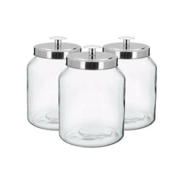 Imagem de Kit 3 Potes Vidro Porta Mantimentos Para Arroz Açucar 3L - Home&Co
