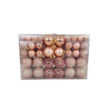 Imagem de Kit C/100 Bolas de Natal Lisas/Foscas/Glitter - Rose - Fact, Marrom am