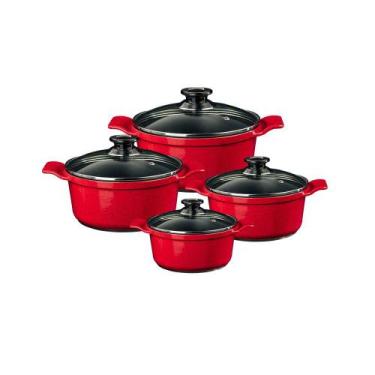 Imagem de Jogo de panelas cerâmica javali com tampa de vidro aluminio fundido 4 