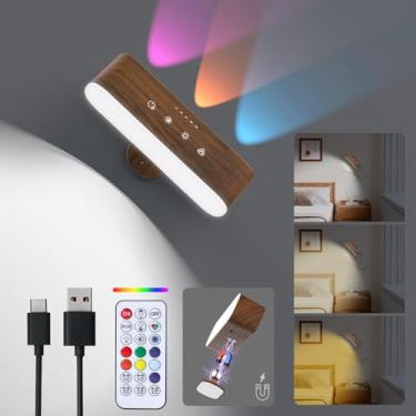 Imagem de Zocelight Luzes de parede com controle remoto, arandela de parede operada por bateria, temperatura de 3 cores e 9 RGB ambiente, lâmpadas magnéticas de rotação de 360° sem fio para quarto, cabeceira de
