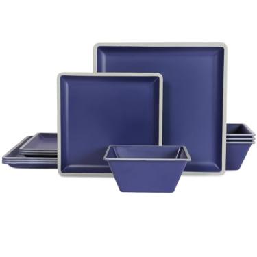 Imagem de Conjunto de louça quadrada de melamina, conjunto de pratos e tigelas quadrados duráveis, conjunto de 12 peças, conjunto de utensílios de mesa leves inquebráveis, serviço para 4