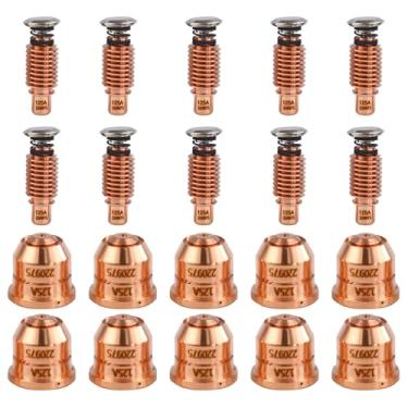 Imagem de CZlewan 10 peças de eletrodos 220971 e 10 peças 220975 125A pontas de bocal compatíveis com cortador de plasma Hypertherm PMX125 consumíveis