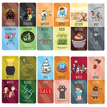 Imagem de Creanoso Soa o mesmo em inglês - Marcadores de página de ilustração engraçada (pacote com 60) - Ótimo conjunto de fichários de página de incentivo para leitores de livros - Ideias de tokens de