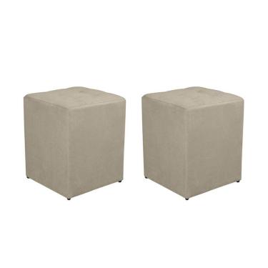 Imagem de Kit 2 Puff Quadrado Decorativo Suede Cor:creme
