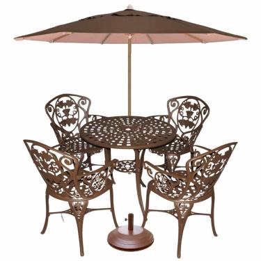 Imagem de Conjunto De Mesa Jardim E Piscina 4 Cadeira Aluminio Fundido Marrom