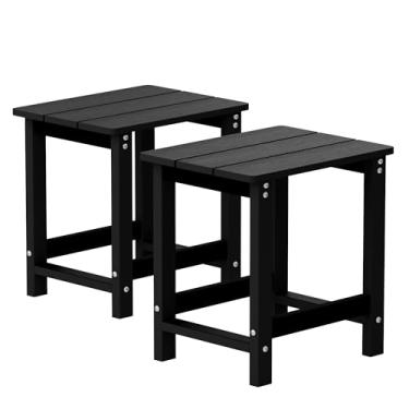 Imagem de MXIMU Mesa lateral externa Adirondack, mesas laterais quadradas resistentes ao clima, conjunto de 2, mesa de canto externo para quintal, piscina, acompanhante, varanda, preto