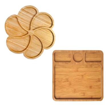 Imagem de Kit 2 Petisqueiras Bambu Mdf Gamela Bandeja Tábua Petiscos - Kadê