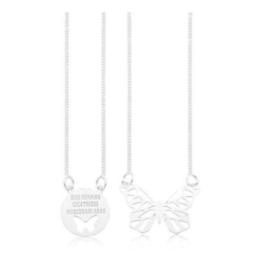 Imagem de Colar Corrente Vezeniana Escapulário Borboleta Com Frase Motivacional 