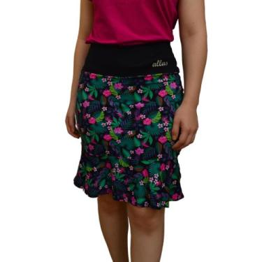 Imagem de Short Saia Babado Estampada Moda Fitness Evangélica Cós Alto Uv 50+ Ac