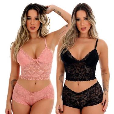 Imagem de Kit 2 Conjuntos Caleçon Espera Marido De Renda com Forro Baby Doll Sen