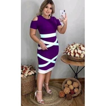 Imagem de Vestido Midi X Moda Feminina Evangélica - Miss Flower, Roxo, G
