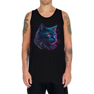 Imagem de Camiseta Regata Estampada T-shirt Face Gato Neon Felino 3 - Enjoy Shop