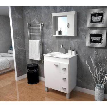 Imagem de Gabinete Armário Para Banheiro Com Cuba E Espelheira Brava Branco - Ga