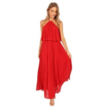 Imagem de Petal & Pup Vestido longo feminino Gia plissado gola alta, Vermelho, G