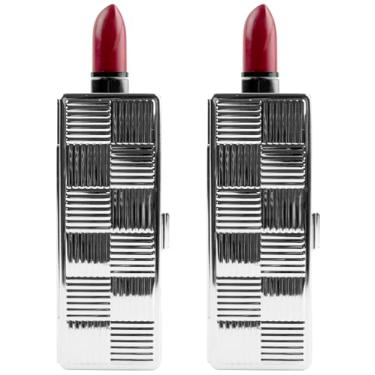 Imagem de Stephanie Imports Conjunto de 2 caixas de batom retangulares vintage com espelho de vidro, Xadrez prata